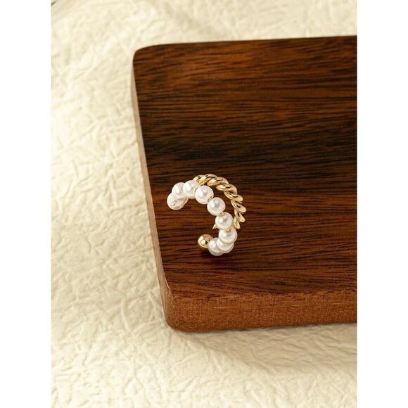 Pearl earrings, vintage layered, without piercing, pearl, cartilage earr… - Picture 5 of 7